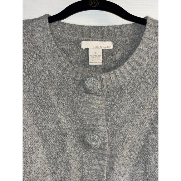 Vintage Lucy & Laurel Gray 100% Lambswool Cardigan Sweater Sz M - Picture 3 of 9